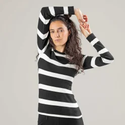 LIVING CRAFTS Paula | Tshirt Met Lange Mouwen Zwart/Creme Hot