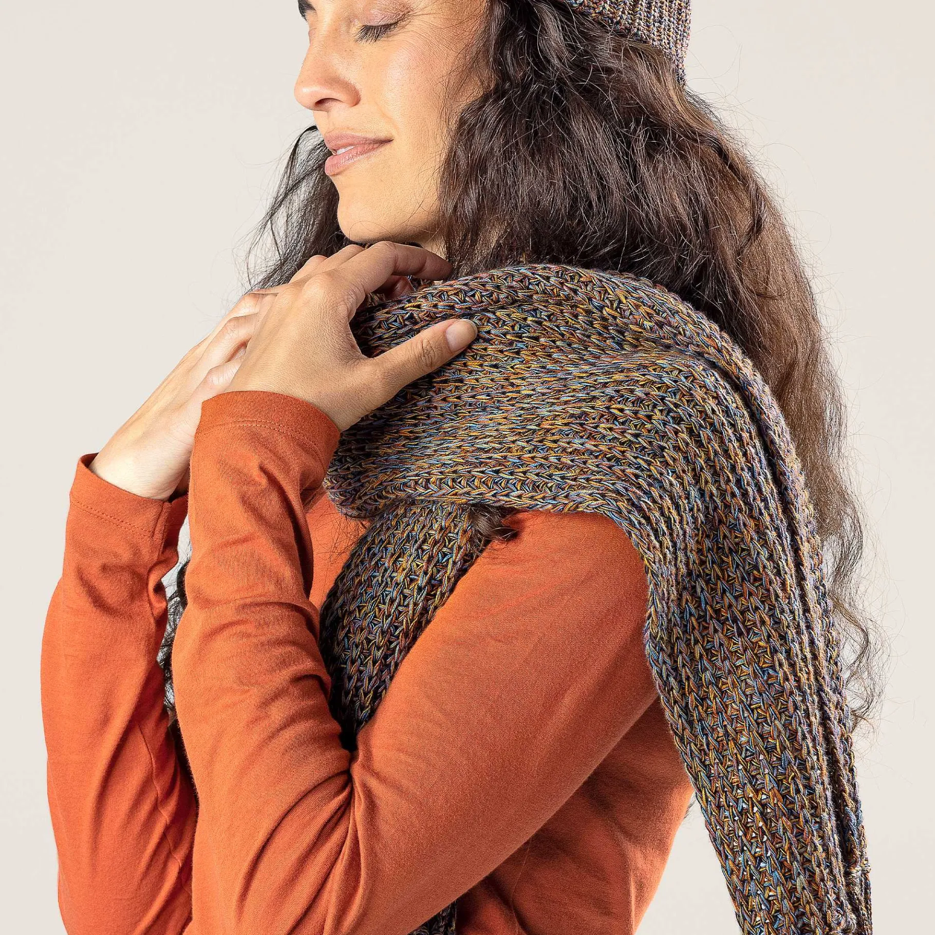 LIVING CRAFTS Phoebe | Sjaal Inktblauw/Roest Best