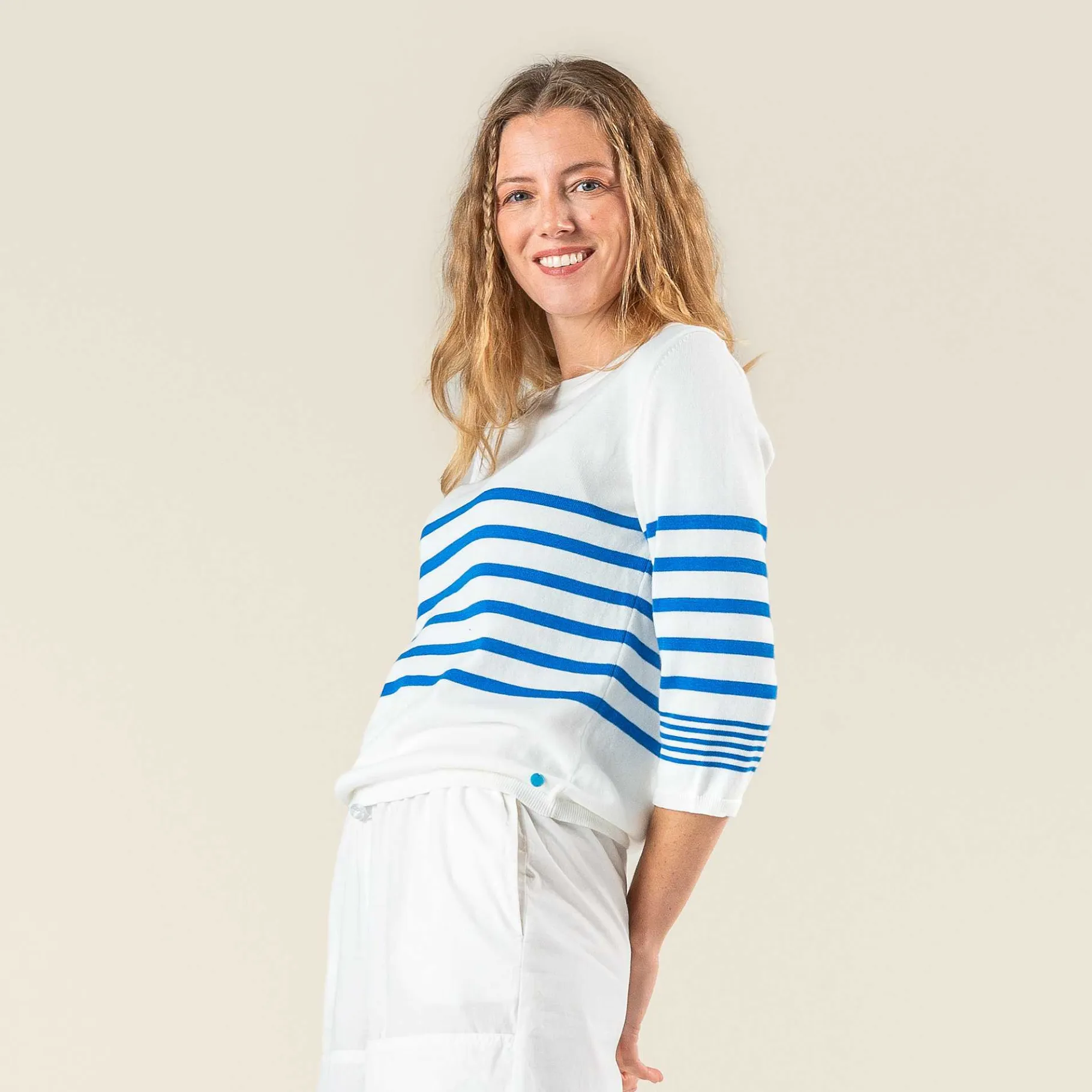 LIVING CRAFTS Romina | Trui Azuurblauw/Wit New