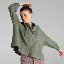 LIVING CRAFTS Waargebeurd Verhaal Beline | Seersucker-Blouse Khaki Outlet